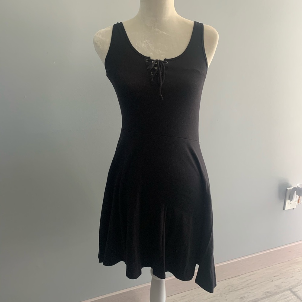 Black Lace Up cotton Dress